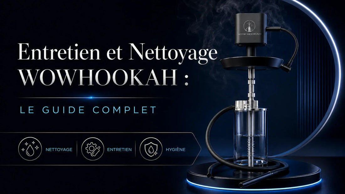 Chicha électrique WOWHOOKAH avec système de chauffe sans charbon, présentée dans un guide complet d’entretien, nettoyage et hygiène.